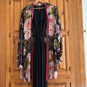 Anthropologie  Handmade Unique Floral Kimono - Black, Pale Pink